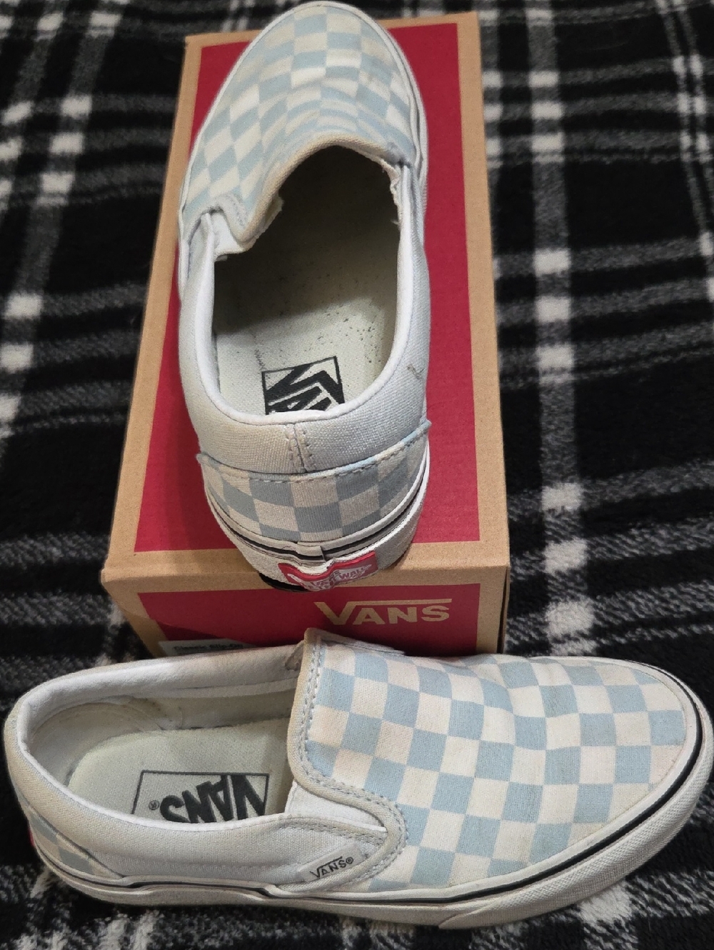 Vans Kids Slip-On Checkerboard Sneakers - Light Blue & White